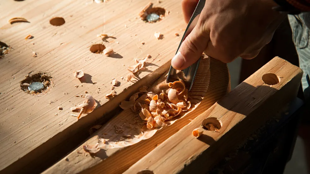 Camper woodworking in the Trackers shop