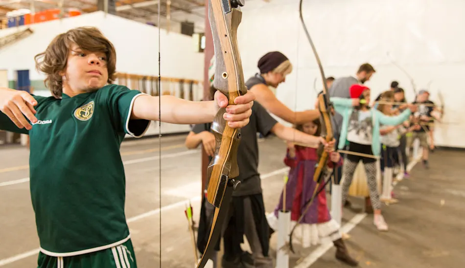 Indoor archery range at Trackers SE Portland