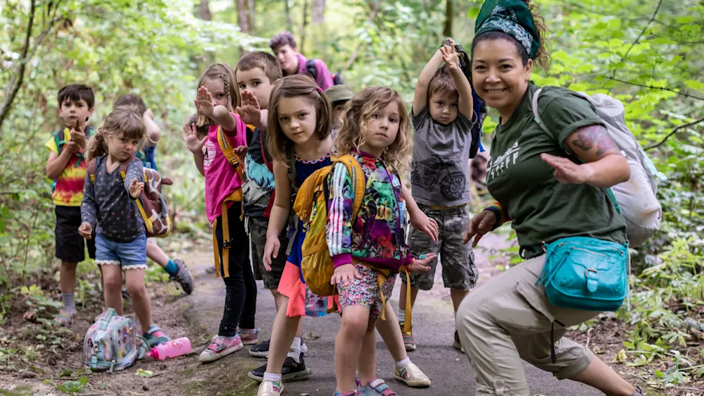 Junior forest ninjas training on the trail