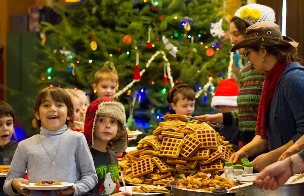 Campers singing carols in the musical waffle camp